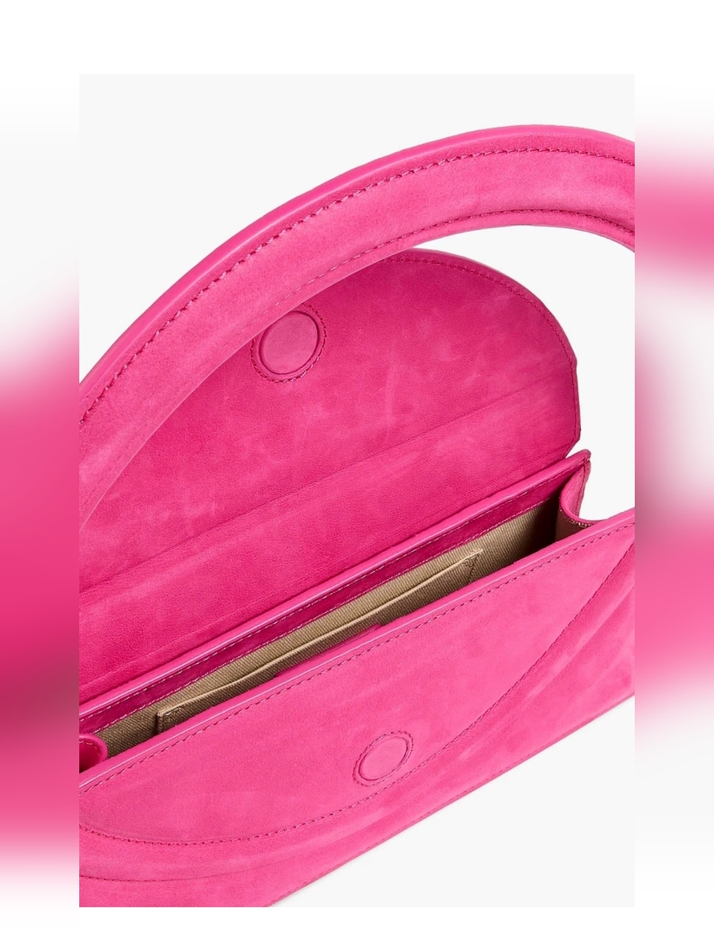 Jacquemus Designer Purse Suede Bovine Leather Fuchsia Circular-Handle Bag Spain - Picture 5 of 6